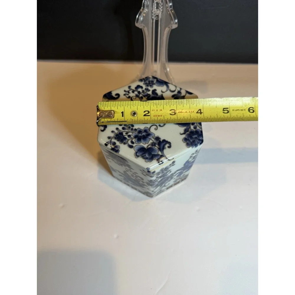Blue & White Floral Porcelain Decorative Tray and Covered Box Set
